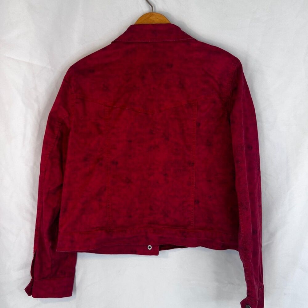 Rock & Republic Stonewash Red Moto Denim Jean Jacket Cropped Size MD Streetwear - Picture 2 of 10